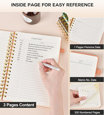 Large Spiral Notebook Journal for Women Men - 300 Numbered Lined Pages, College Ruled, A4 Hardcover Spiral Bound Notebook for School, Work, Note Taking, Writing, Leather Spiral Journal 8.5"x11"