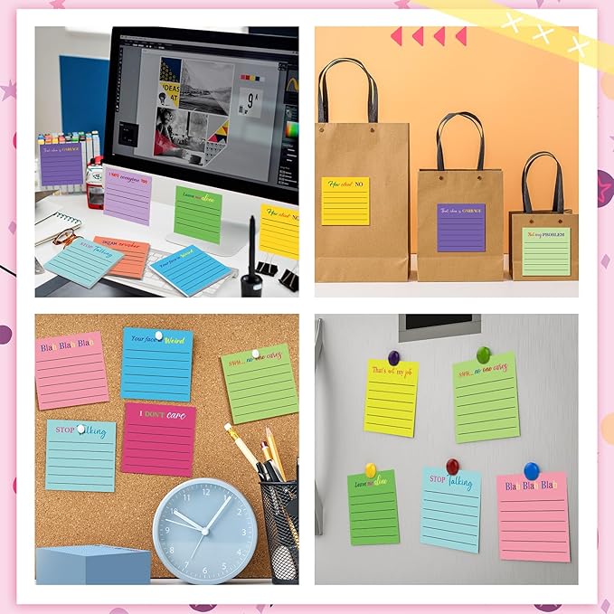 Yinder 24 Pcs Inspirational Sticky Notes Christmas Stocking Stuffers Motivational Sticky Notes Pad Employee Appreciation Gift Bulk for Teacher Nurse Coworker Office 3 x 3'' (Funny,Bright Color)