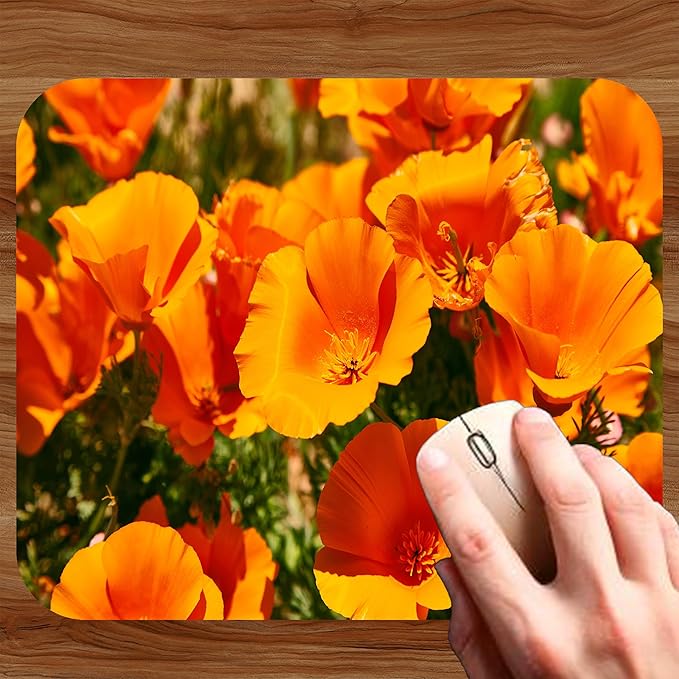 Floral Pattern Flower Mouse Pad Mat Mousepad for Desk Computer Laptop PC Gaming Home or Office Gift for Her Flowers (Poppy MP109)