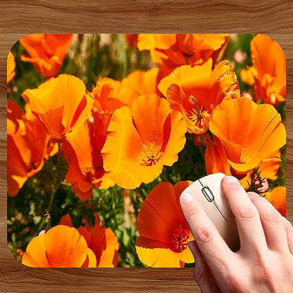 Floral Pattern Flower Mouse Pad Mat Mousepad for Desk Computer Laptop PC Gaming Home or Office Gift for Her Flowers (Poppy MP109)