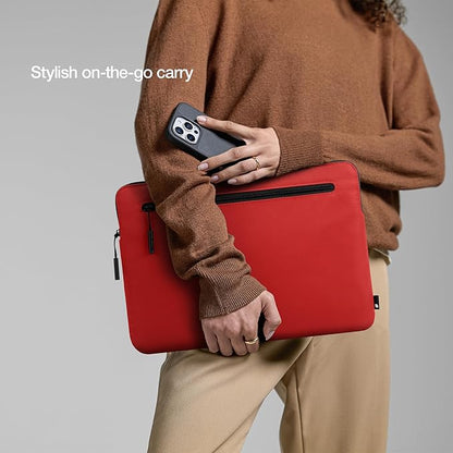 Incase Compact Laptop Sleeve with Flight Nylon - 16 Inch MacBook Pro and Laptop Case – Slim Computer Sleeve with Faux Fur Lining, Front Accessory Pocket with Zipper - Festival Orange