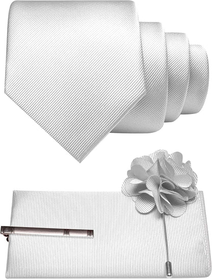 JEMYGINS Formal Necktie Solid Color Tie and Pocket Square with Tie Clip Lapel Pin Sets for Men 4PCS