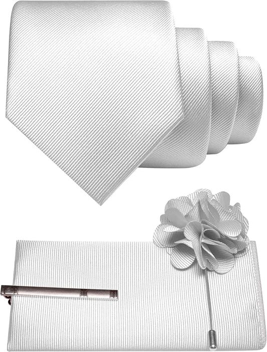 JEMYGINS Formal Necktie Solid Color Tie and Pocket Square with Tie Clip Lapel Pin Sets for Men 4PCS