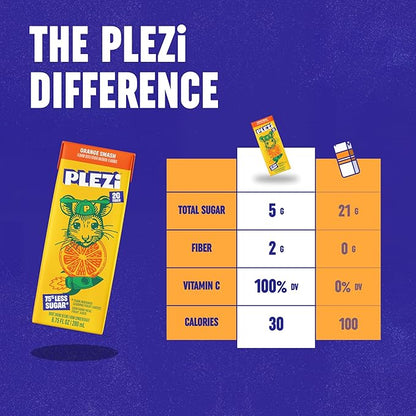 PLEZi Fruit Juice Boxes For Kids, Orange Smash – Low Sugar Drinks with Dietary Fiber, Healthy Vitamin C, and Potassium Electrolytes – 6.75 Fl Oz (Pack of 32)