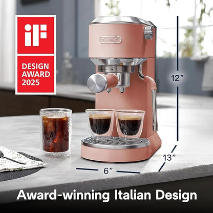 De'Longhi Dedica Duo Compact Espresso Machine - Cold Brew Coffee Maker with Milk Frother Wand- for Espresso, Hot & Iced Coffee, Cappuccinos, Lattes & Home Barista Brewing, Rosé Pink