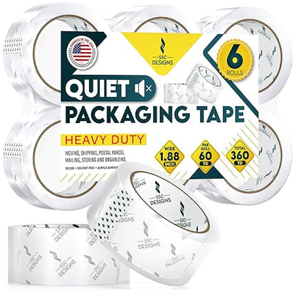 Packing Tape Clear Packaging Refill No Noise Heavy Duty Shipping Adhesive Quiet Dispenser Moving Supplies Boxes Mailing Strong Sealing Boxing Office Silent 60 Yds x 1.88" Wide x 2.7 Mil Thick 1 Roll