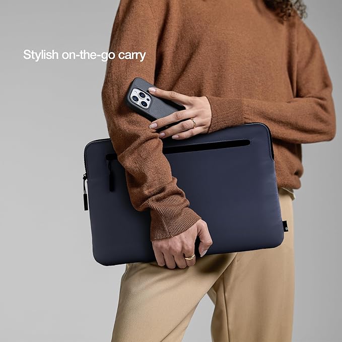 Incase Compact Laptop Sleeve with Flight Nylon - 16 Inch MacBook Pro and Laptop Case – Slim Computer Sleeve with Faux Fur Lining, Front Accessory Pocket with Zipper - Flight Navy
