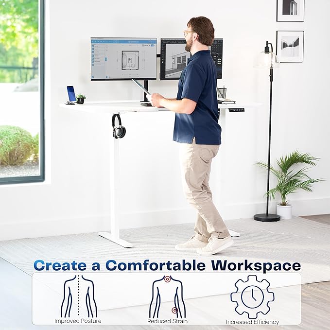 VIVO Electric 63 x 32 in Standing Desk, Memory Height Adjustment, 1B Series, White Top White Frame, DESK-KIT-1W1W