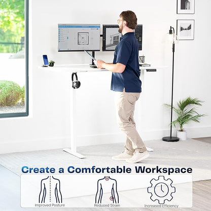 VIVO Electric 63 x 32 in Standing Desk, Memory Height Adjustment, 1B Series, White Top White Frame, DESK-KIT-1W1W