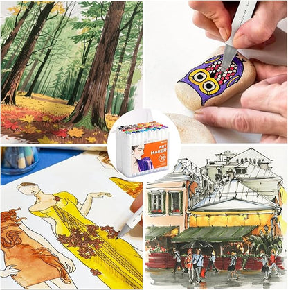 Alcohol Markers, 60 Colors Dual Tip Art Markers with Carrying Case, Drawing Marker, Coloring Marker for Book Painting Card Making for Adults Kids.