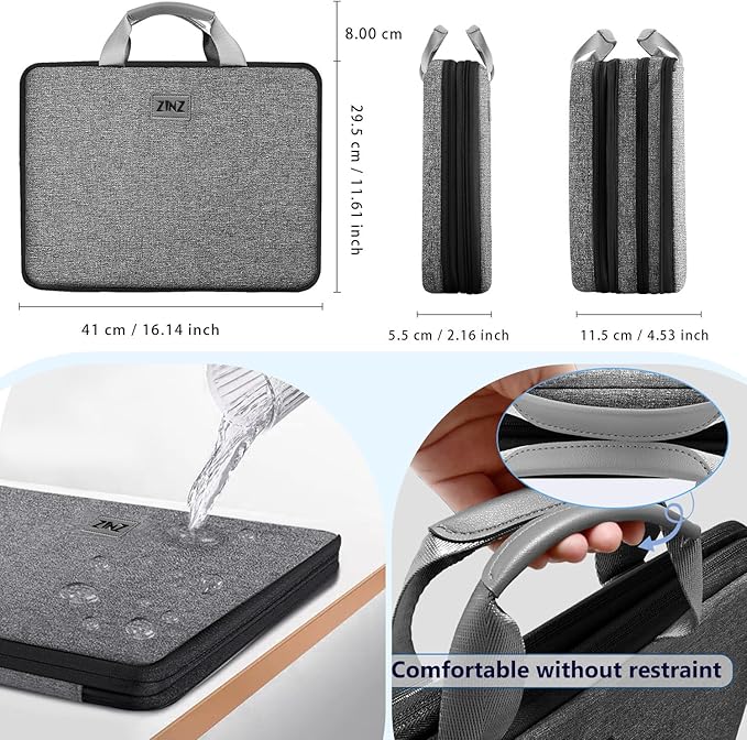 ZINZ Laptop Case 15 15.6 16 inch Sleeve, Expandable Computer Hand Bag with Multi-pockets Compatible with MacBook Pro 16 inch M4/M3/M2/M1, MacBook Air/Pro 15 inch and 15-16 inch Notebooks，G01BK01