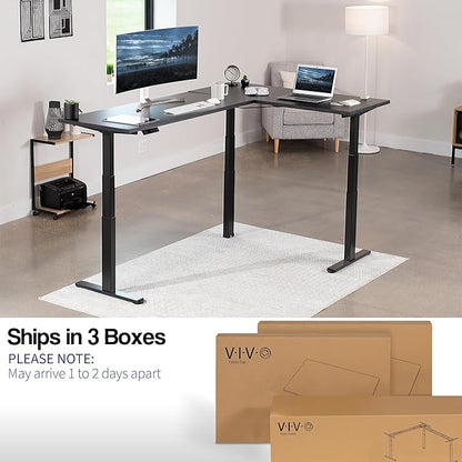 VIVO Electric 78 x 55 inch Square Corner Memory L Shaped Stand Up Desk, Black Table Top, Black Frame, Corner Height Adjustable Workstation, 3E-S Series, DESK-KIT-3E5SB
