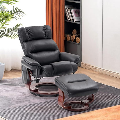 MCombo Swivel Recliners with Ottoman, Reclining TV Chairs with Vibration Massage, Faux Leather Ergonomic Lounge Chair for Living Room Bedroom 4832 (Black)