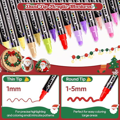 48 Colors Dual Tip Acrylic Paint Pens Markers, Premium Painting Markers Stocking Stuffers for Rock, Wood, Fabric, Glass, Canvas, Ceramic, Christmas Gifts for Teens DIY Crafts Art Supplies