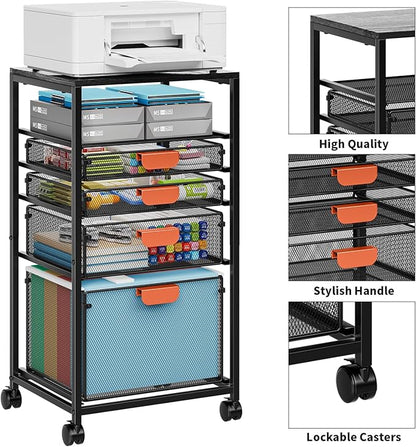 Marbrasse Rolling File Cart with 4 Storage Drawers, Mobile File Cabinet on Lockable Wheels, Hanging Filing Cabinet Organize, Under Desk Utility Cart for Home Office