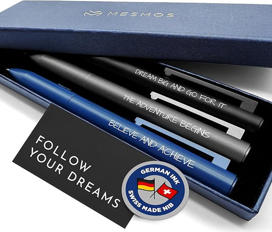 MESMOS Graduation Gifts for Him, 3pk Fancy Pen Set, German-made Ink & Swiss-Made Nib, Metal Ballpoint Pens, 1mm Medium Tip, Class of 2025 Cool Graduate and Grad Gifts for Male