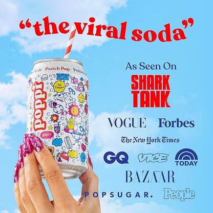 Poppi Sparkling Prebiotic Soda Beverage with Apple Cider Vinegar, Seltzer Water and Fruit Juice, Punch Pop, 12 Fl Oz, Pack of 12