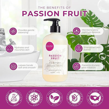 DANI Naturals Moisturizing Hand Soap - Passion Fruit Scent, Hydrating, Sulfate-Free & Paraben-Free, 12 Oz Bottle with Pump, Gentle Cleansing for Dry Skin