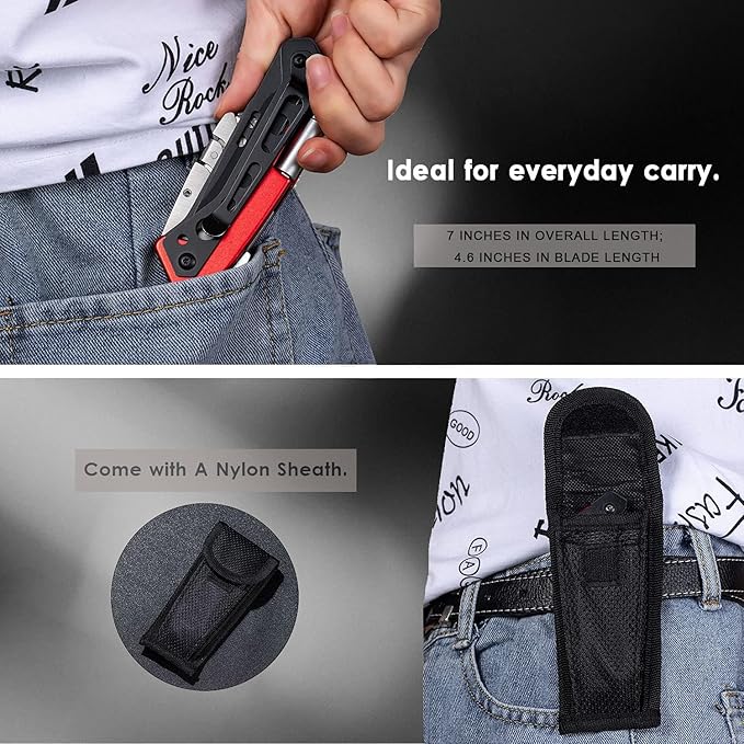 Folding Utility Knife, Heavy Duty Box Cutter Knife, Quick Change Razor Knives with 5 Extra Blades, Screwdriver, Saw, Clip, Holder for Belt, Safety Lock, EDC Work Knives, Gifts for Men Wowen