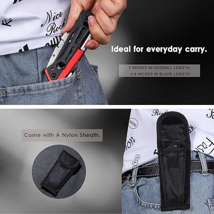 Folding Utility Knife, Heavy Duty Box Cutter Knife, Quick Change Razor Knives with 5 Extra Blades, Screwdriver, Saw, Clip, Holder for Belt, Safety Lock, EDC Work Knives, Gifts for Men Wowen