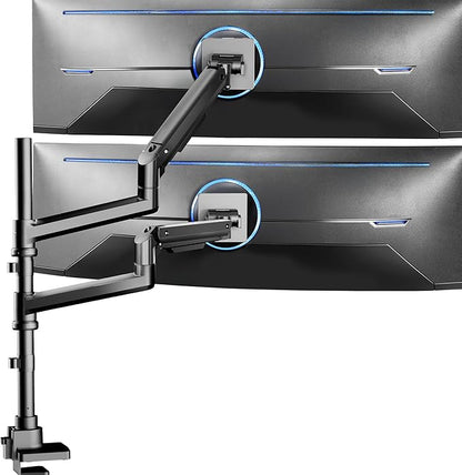 VIVO Pneumatic Arm Dual Ultrawide Monitor Extra Tall Desk Mount for Up to 49 inch Screens, Heavy Duty Clamp, Holds 2 Ultra Wides Up to 44 lbs, Black, STAND-V120K