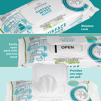 24 Pack Surface Cleaning Wipes with Bleach, All-Purpose Cleaner for Bathroom, Kitchen, Office, 1728 Count Soft Flow, Fresh Scent, Lint Free & Durable