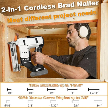 2 in 1 Cordless Brad Nailer Compatible with De wa-lt 20V Battery (No Battery), 18 Gauge Electric Nail Gun/Staple Gun with 1000 Nails & 1000 Staples for Upholstery Carpentry and Wood Working