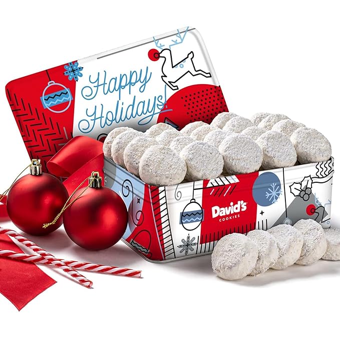 David’s Cookies Winter Wonderland Butter Pecan Meltaway Cookies Tin - Delicious Butter Cookies with Crunchy Pecans - Soft & Melt In Your Mouth Flavorful Cookies, Gourmet Holiday Food Gift Basket 16oz