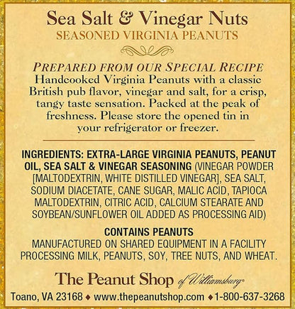 The Peanut Shop of Williamsburg Sea Salt & Vinegar Williamsburg Peanuts, Lightly Salted Handcooked Virginia Peanuts, Gluten-Free - 10.5 Oz Tin