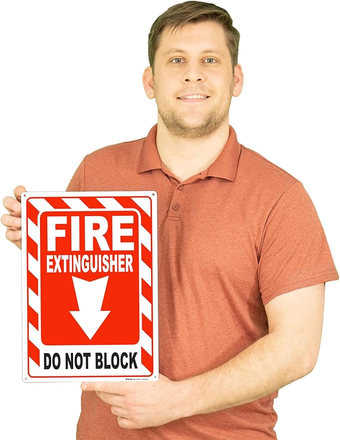 Brimar - 10 x 14" - Fire Extinguisher Do Not Block Sign - Polyethylene Plastic - Fire Safety Sign - Easy Installation