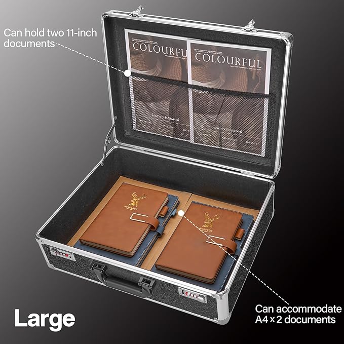 File Organizer Storage Box - 18.8 x 14.5 x 6.2 Inch X-Large, Portable Locking Storage Totes with Dual Combination Locks, Lock Boxes for Personal Items, Cash, Briefcase - Black
