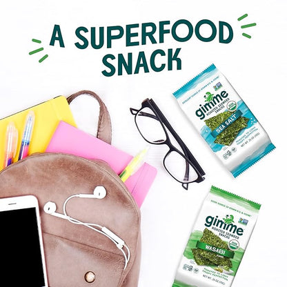 Gimme Seaweed Organic Premium Roasted Seaweed Snacks, Wasabi,12 Count Sharing Size, Keto, Vegan, Gluten-Free, Great Source of Omega3s and Iodine, Healthy On-The-Go Snack for Kids and Adults