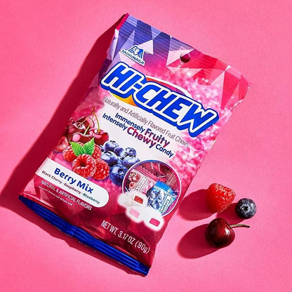 HI-CHEW Berry Mix, Pack of 6 Bags, 3.17oz each - Blackberry Cherry Raspberry, Unique Fun Soft & Chewy Candy - Immensely Juicy Fruity Candy Flavors, Individually Wrapped for Sharing