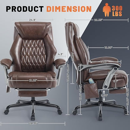 Massage Office Chair with Heating Function & Footrest, 6-Point Vibration, Ergonomic Executive Reclining Desk Chair with Padded Seat for Relaxation, Comfort & Stress Relief