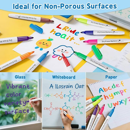V-Opitos 144 Pack Fine Tip Dry Erase Markers - Bulk Whiteboard Erasable Markers in 12 Colors, Ideal for School Classroom Office Supplies, Non-Toxic & Easy Clean for White board