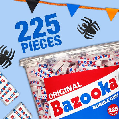 Bazooka Bubble Gum Bulk, Christmas Candy Bulk, 225 Count Tub of Chewing Gum Individually Wrapped, Old Fashioned 90's Candy for Stocking Stuffers, Baseball, Party Favors, Goodie Bags