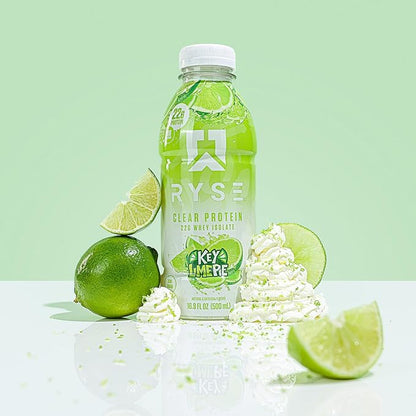 RYSE Clear Protein Drink - Key Lime Pie - 100 Calories, 22g Whey Isolate Protein Shake, Sugar-Free, 0g Fat & Lactose-Free - Refreshing Ready-to-Drink Beverage - 16.9 fl oz Bottles (12-Pack)