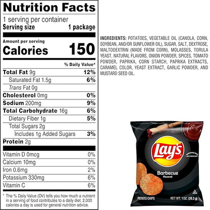 Lay's Barbecue Flavored Potato Chips, 1 oz Bags, (40 Pack) (Packaging and Formula May Vary)