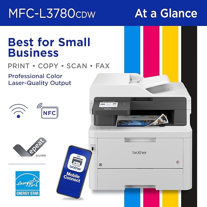 Brother MFC-L3780CDW Wireless Digital Color All-in-One Printer with Laser Quality Output, Single Pass Duplex Copy & Scan | Includes 2 Month Refresh Subscription Trial, Works with Alexa