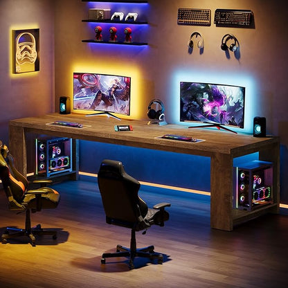Tribesigns 2 Person Desk Set of 2, 86.6 Inches Extra Long Desk, Two People Computer Writing Table, Long Wood Office Desks Workstation for Home Office, Natural Oak