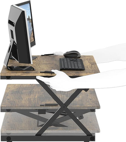 SHW 32" Over Desk Height Adjustable Standing Desk with Drawer, Rustic Brown