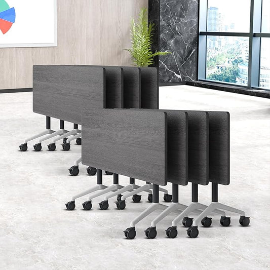 Folding Conference Table, Conference Room Tables Foldable Large Meeting Seminar Table on Wheels,Flip Top Boardroom Training Tables for Office, Classroom,Meeting (8, Grey, 55.1in)