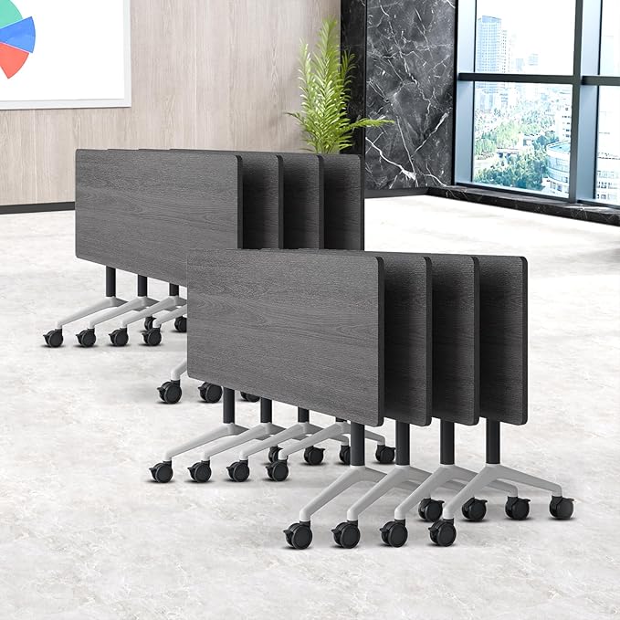 Folding Conference Table, Conference Room Tables Foldable Large Meeting Seminar Table on Wheels,Flip Top Boardroom Training Tables for Office, Classroom,Meeting (8, Grey, 61in)