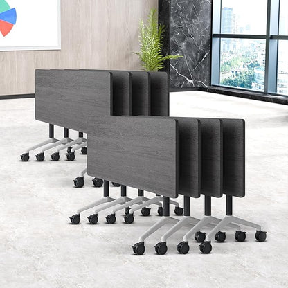 Folding Conference Table, Conference Room Tables Foldable Large Meeting Seminar Table on Wheels,Flip Top Boardroom Training Tables for Office, Classroom,Meeting (8, Grey, 61in)