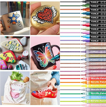 FUMILE 120 Color Acrylic Paint Marker, Include Metallic Color(28PCS),Blink Color(12 PCS),Classic Color(80PCS). Paint Markers Acrylic Marker Ideal for Rock, Wood, Metal, Plastic, Glass, Easter Egg.