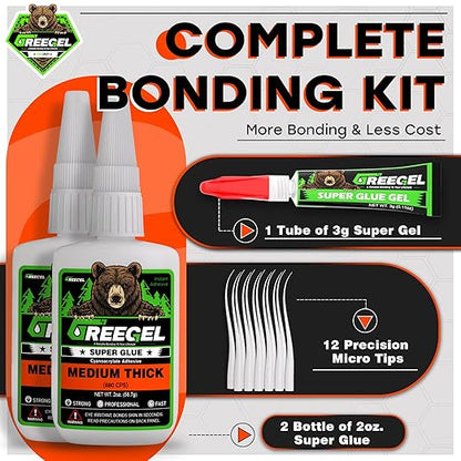 Super Glue Medium Thick for Metal, Wood, Ceramic, Glass, Multi-Purpose Instant Glue 4 oz - Clear Cyanoacrylate Adhesive (CA) Superglue with Extra Gel for DIY Craft, 3D Printing, Model (2 Pack)