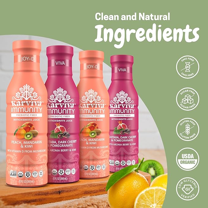 Karviva 3-Day Organic Juice Cleanse, Low-Sugar, Immunity Boost with Vitamin C & D, Inspired by Ancient Detox Tonic, Prebiotic Fiber, Electrolytes & Antioxidants, Gluten-Free (6 Bottle, 12 fl.oz. each)