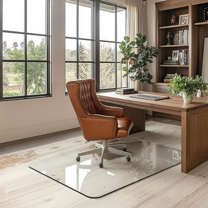 Office Chair Mat for Carpet & Hardwood, Upgraded 32" x 48" Dual Use Tempered Glass Chair Mat for Chair and Footrest Under Desk