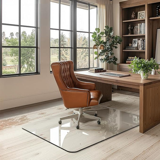 Office Chair Mat for Carpet & Hardwood, Upgraded 32" x 48" Dual Use Tempered Glass Chair Mat for Chair and Footrest Under Desk