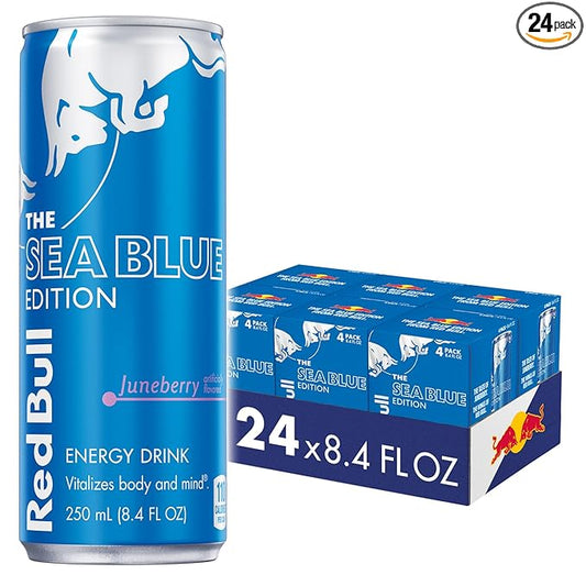 Red Bull Sea Blue Edition Energy Drink, Juneberry, with 80mg Caffeine plus Taurine & B Vitamins, 8.4 Fl Oz, Pack of 24 Cans (6 Packs of 4)
